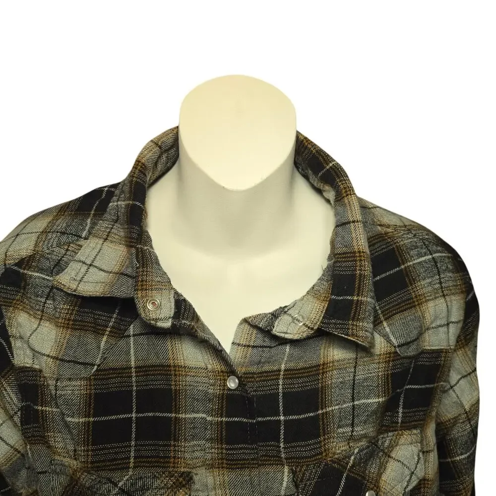 WilFull Womens Large Pearl Snap Shirt Brown‎ Plaid Western Outdoors Rodeo